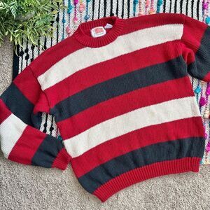 B&D Beauchamp Vintage Red White Black Chunky Knit Mens Sweater Sz M See Details